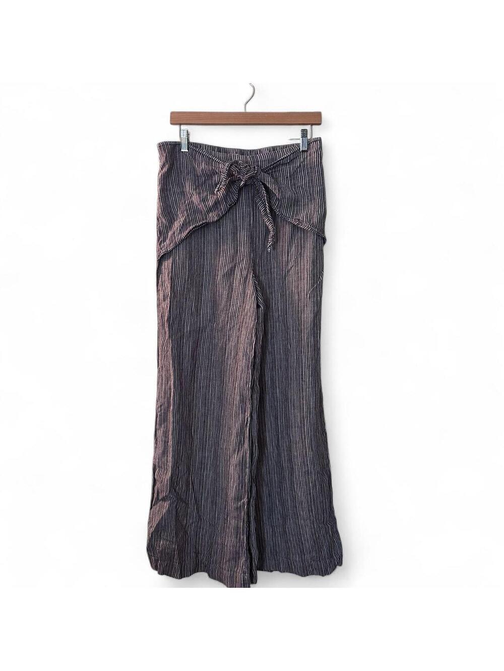 9-H15 Sicil Striped Wide Leg Wrap Tie Pants Size S